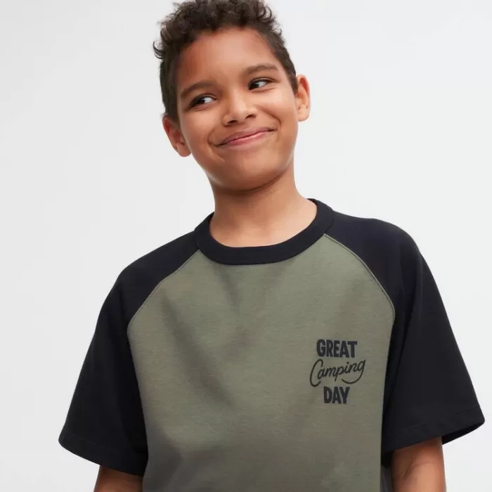 Uniqlo Airism Cotton Printed T-Shirt for Kids Olive Green