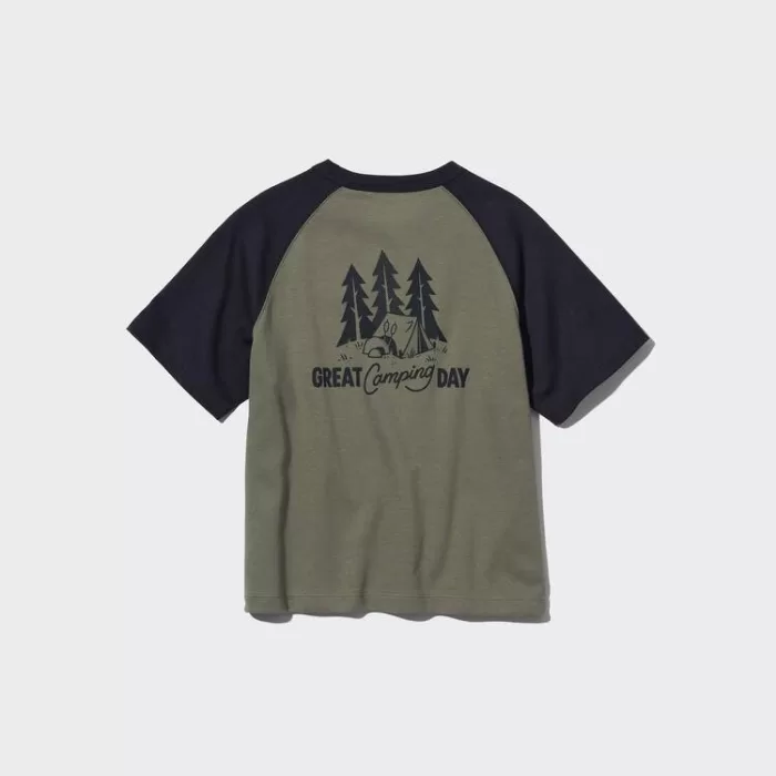 Uniqlo Airism Cotton Printed T-Shirt for Kids Olive Green