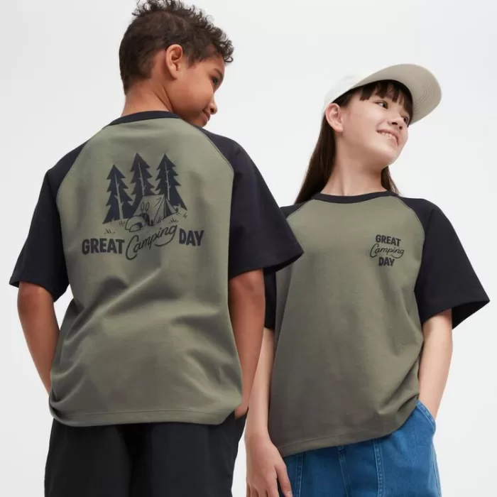 Uniqlo Airism Cotton Printed T-Shirt for Kids Olive Green