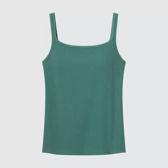 Uniqlo Airism Cotton Ribbed Sleeveless Tops Women Green