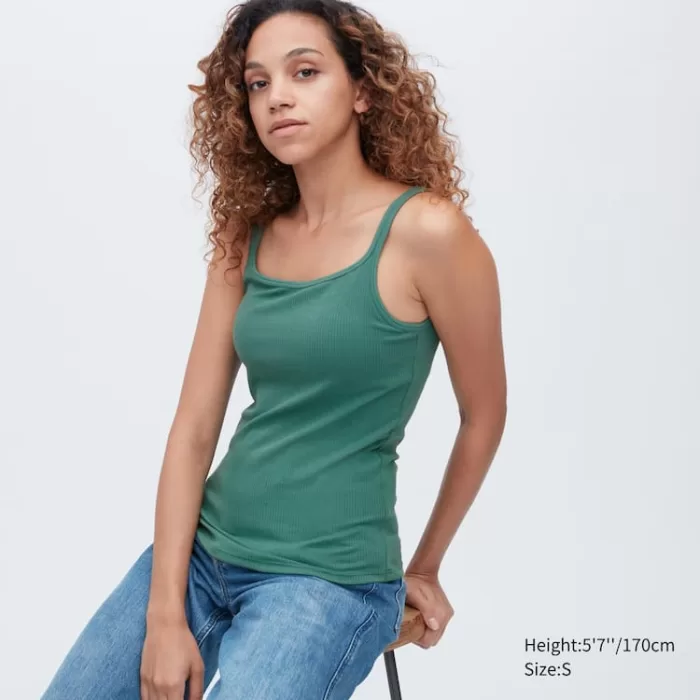 Uniqlo Airism Cotton Ribbed Sleeveless Tops Women Green