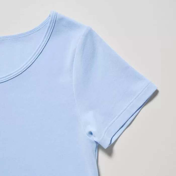 Uniqlo Airism Cotton Scoop Neck T-Shirt Kids Light Blue