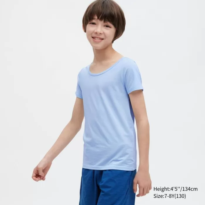 Uniqlo Airism Cotton Scoop Neck T-Shirt Kids Light Blue