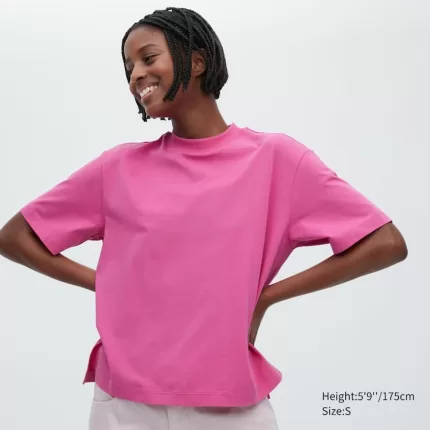 Uniqlo Airism Cotton Short Sleeved T-shirt for Women in Pink