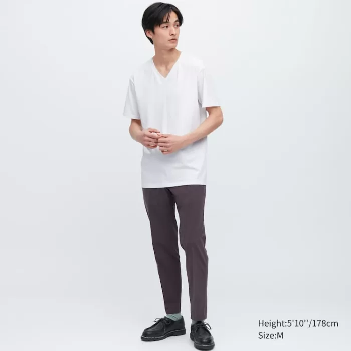 Uniqlo Airism Cotton V Neck Short Sleeved T-Shirt Men White