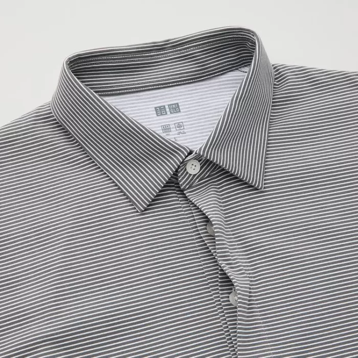 Uniqlo Airism Fly Front Striped Polo Shirt (2021 Season) Men’s Grey