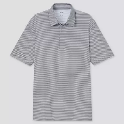 Uniqlo Airism Fly Front Striped Polo Shirt (2021 Season) Men’s Grey