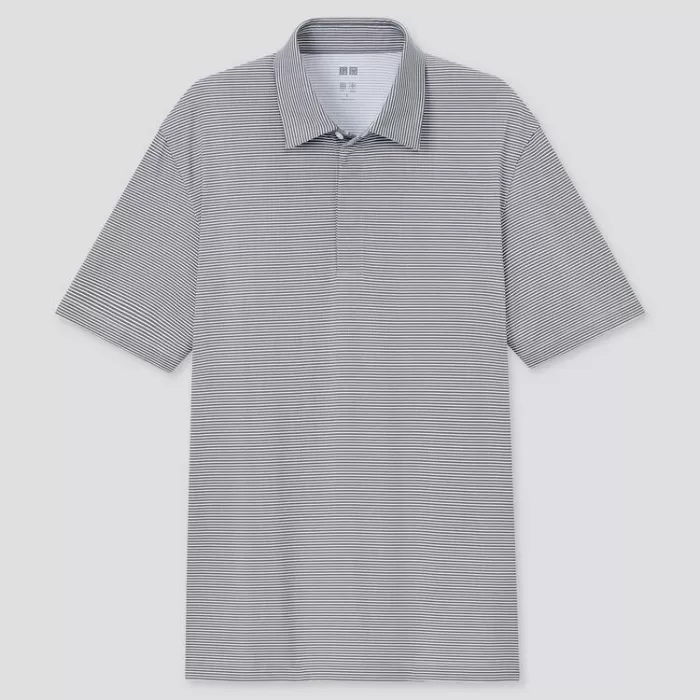 Uniqlo Airism Fly Front Striped Polo Shirt (2021 Season) Men’s Grey