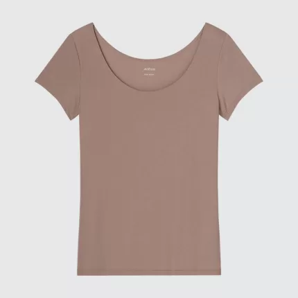 Uniqlo Airism Scoop Neck Short Sleeve T-shirt Women Brown