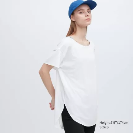 Uniqlo Airism Seamless Boat Neck Longline T-shirt Women White