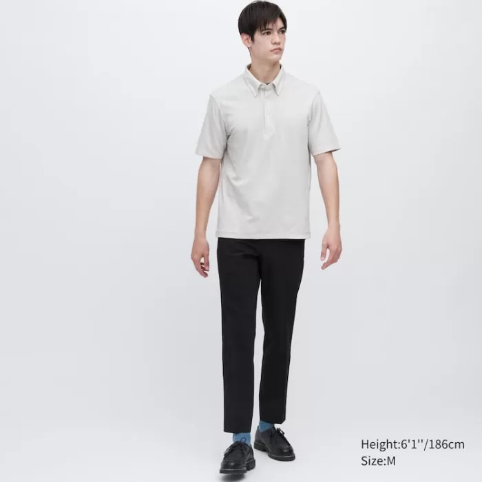 Uniqlo Airism Striped Polo Shirt (Button-down Collar) Men’s Grey