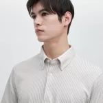 Uniqlo Airism Striped Polo Shirt (Button-down Collar) Men’s Grey