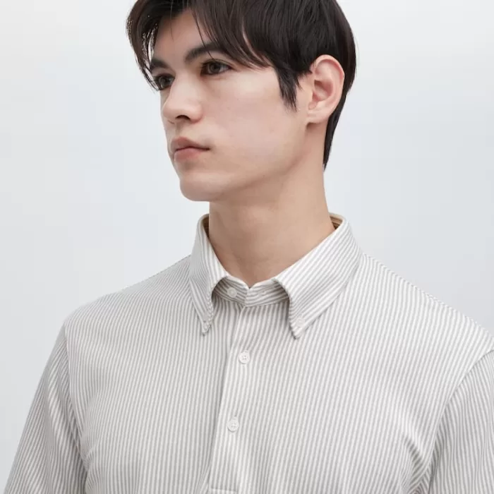 Uniqlo Airism Striped Polo Shirt (Button-down Collar) Men’s Grey