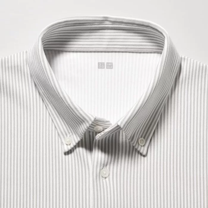 Uniqlo Airism Striped Polo Shirt (Button-down Collar) Men’s Grey