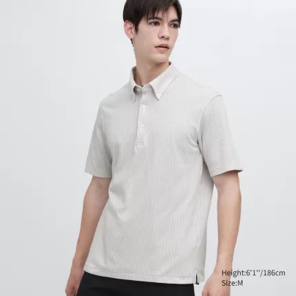 Uniqlo Airism Striped Polo Shirt (Button-down Collar) Men’s Grey