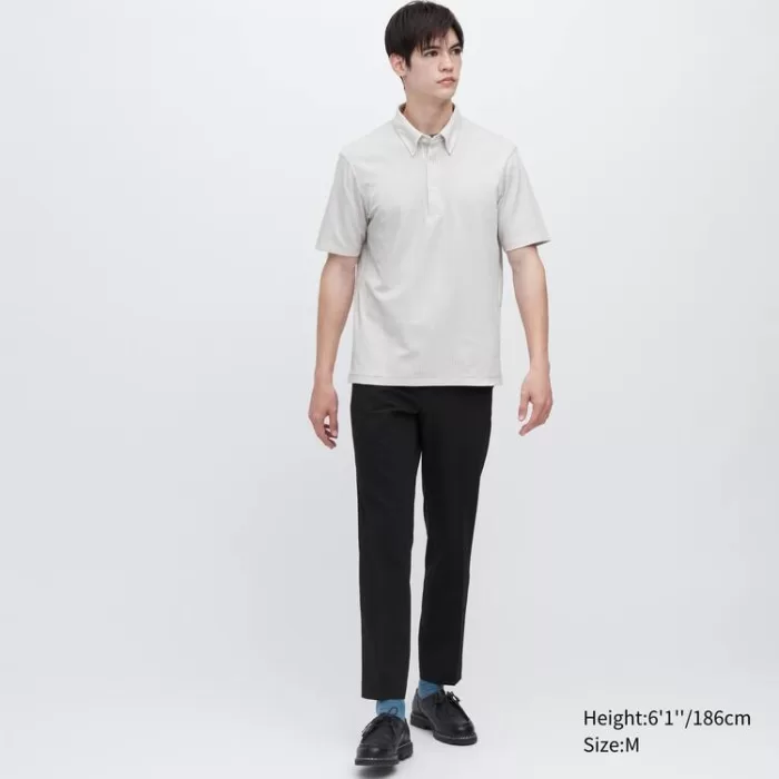 Uniqlo Airism Striped T-shirt (Button-down Collar) Men’s Grey