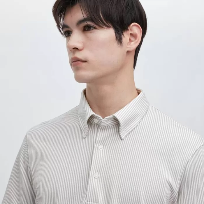 Uniqlo Airism Striped T-shirt (Button-down Collar) Men’s Grey