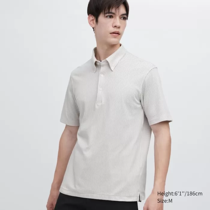 Uniqlo Airism Striped T-shirt (Button-down Collar) Men’s Grey