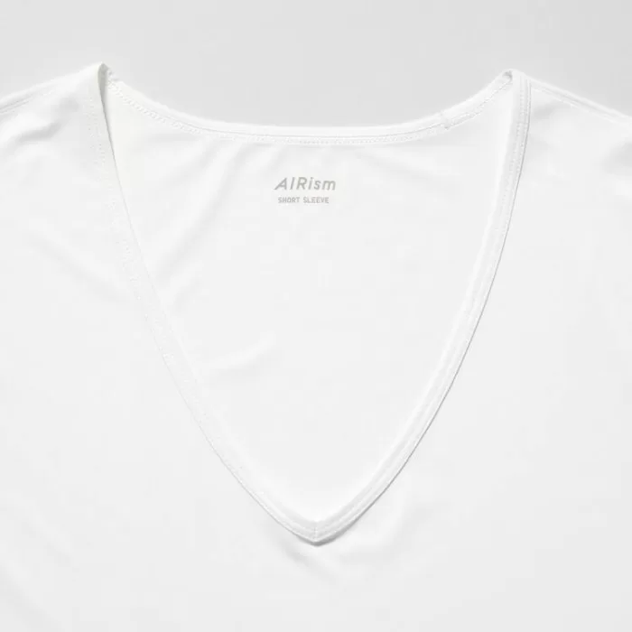 Uniqlo Airism V Neck Short Sleeved T-shirt Men White