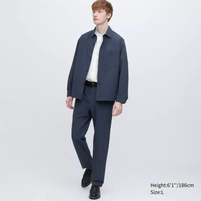 Uniqlo Airsense Ultra Light Seersucker Relaxed Fit Men’s Trousers Blue