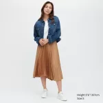 Uniqlo Asymmetry Pleated Skirt Women Orange