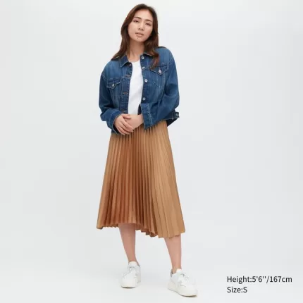 Uniqlo Asymmetry Pleated Skirt Women Orange