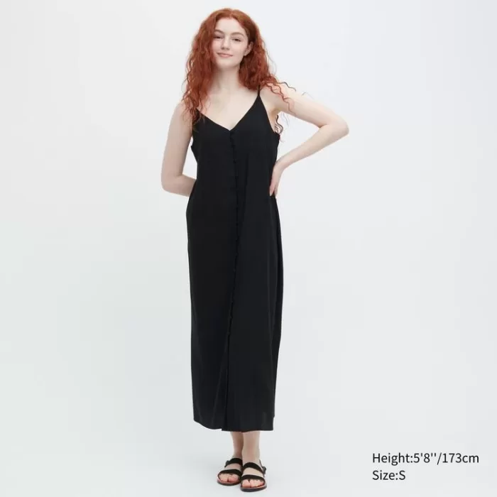 Uniqlo Button-down Flared Camisole Dress Women Black