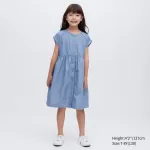 Uniqlo Chambray Gathered Short Sleeved Dress Kids Blue