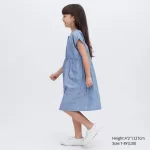 Uniqlo Chambray Gathered Short Sleeved Dress Kids Blue