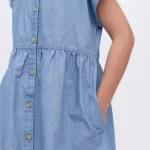 Uniqlo Chambray Gathered Short Sleeved Dress Kids Blue