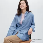 Uniqlo Chambray Oversized Long Sleeved Women’s Shirts Blue