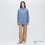 Uniqlo Chambray Oversized Long Sleeved Women’s Shirts Blue