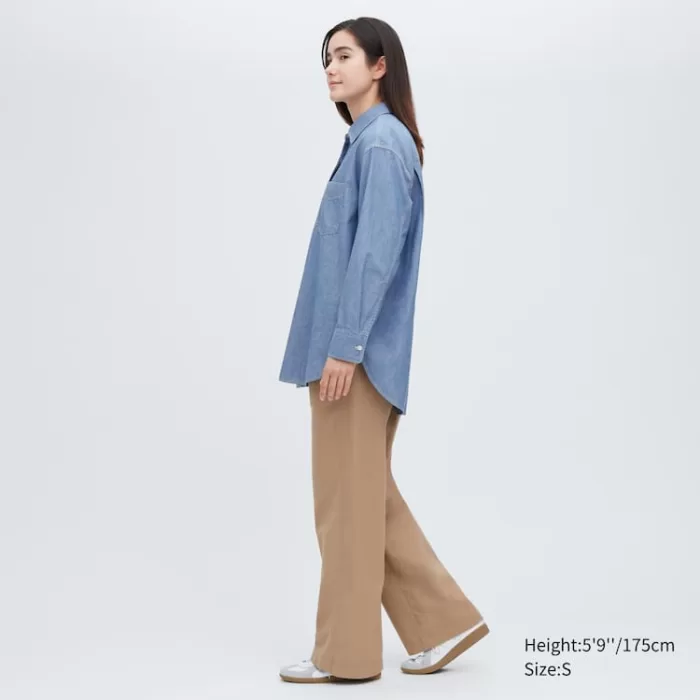 Uniqlo Chambray Oversized Long Sleeved Women’s Shirts Blue