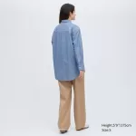 Uniqlo Chambray Oversized Long Sleeved Women’s Shirts Blue