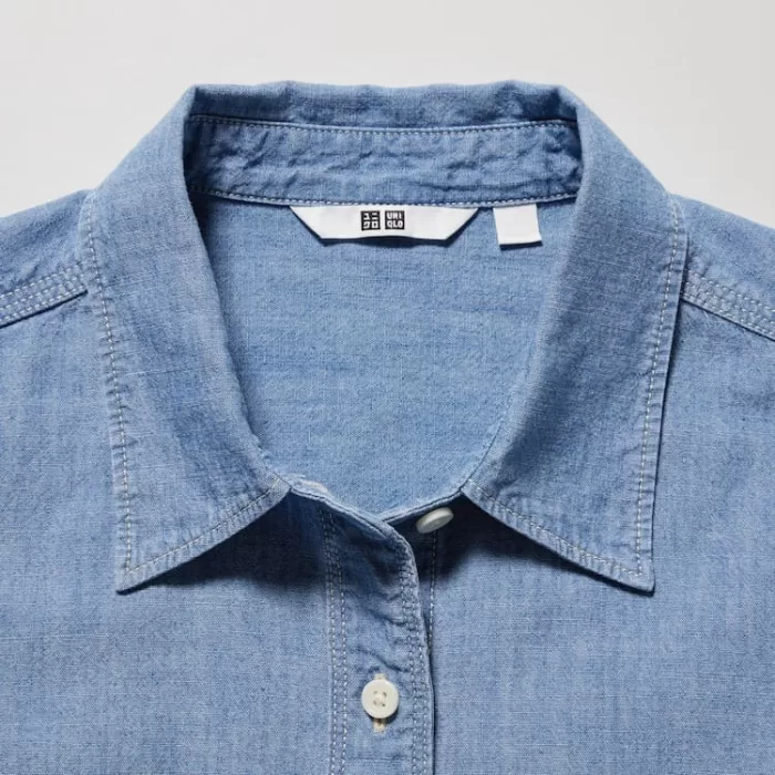 Uniqlo Chambray Oversized Long Sleeved Women’s Shirts Blue