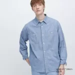 Uniqlo Chambray Regular Fit Work Shirts (Regular Collar) Men Blue