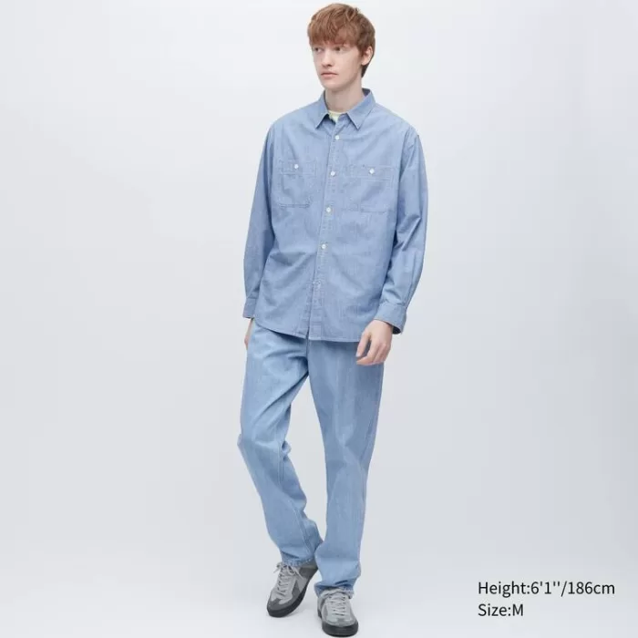 Uniqlo Chambray Regular Fit Work Shirts (Regular Collar) Men Blue