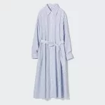 Uniqlo Cotton A-line Striped Long Sleeved Dress Women White