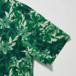 Uniqlo Cotton Blend Casual Printed Short Sleeved (Open Collar) Men’s Shirts Green