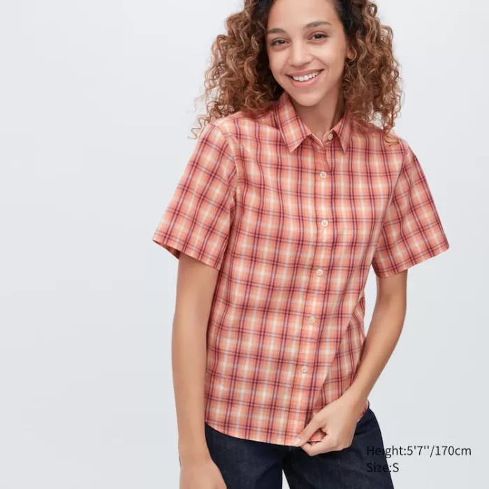 Uniqlo Cotton Checked Short Sleeved Women’s Shirts Pink