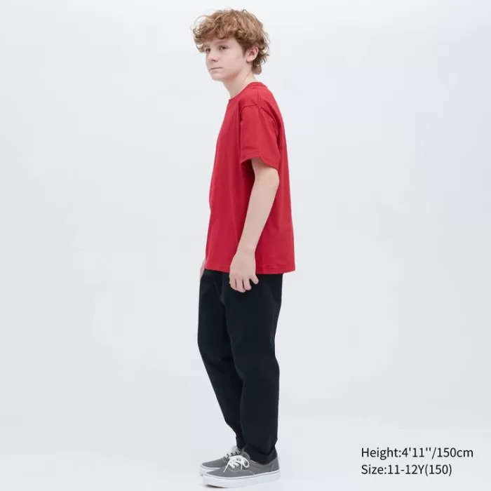 Uniqlo Cotton Colour Crew Neck Short Sleeved T-shirt for Kids in Red