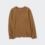 Uniqlo Cotton Crew Neck Long Sleeve T-shirt Women Brown