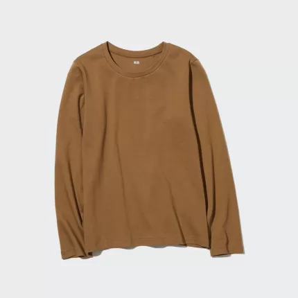 Uniqlo Cotton Crew Neck Long Sleeve T-shirt Women Brown