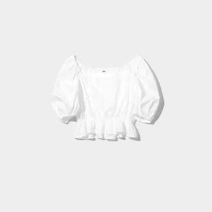 Uniqlo Cotton Cropped Short Sleeved Blouses Women White