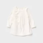 Uniqlo Cotton Gathered Crew Neck Long Sleeved Baby T-Shirt White