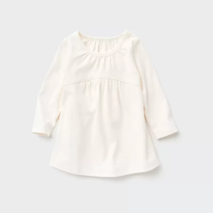 Uniqlo Cotton Gathered Crew Neck Long Sleeved Baby T-Shirt White