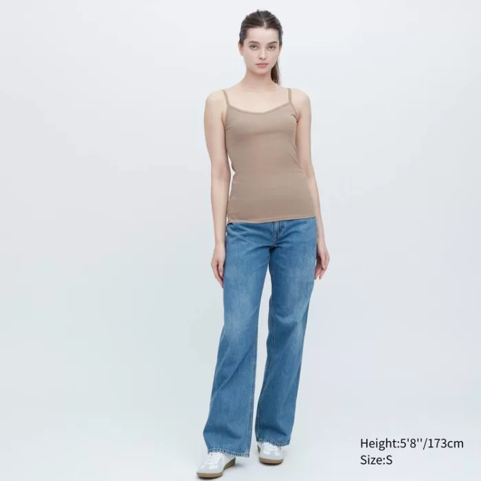 Uniqlo Cotton Lace Camisole Tops Women Khaki