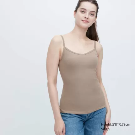 Uniqlo Cotton Lace Camisole Tops Women Khaki