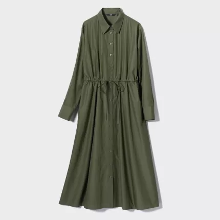 Uniqlo Cotton Long Sleeved Dress Women Green