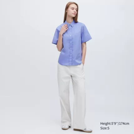 Uniqlo Cotton Short Sleeved Women’s Shirts Blue